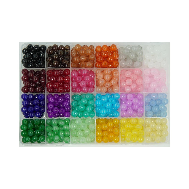 Glass Beads 8Mm, 720Pcs 24 Colors Handcrafted Round Gemstone Glass Crystal Bea