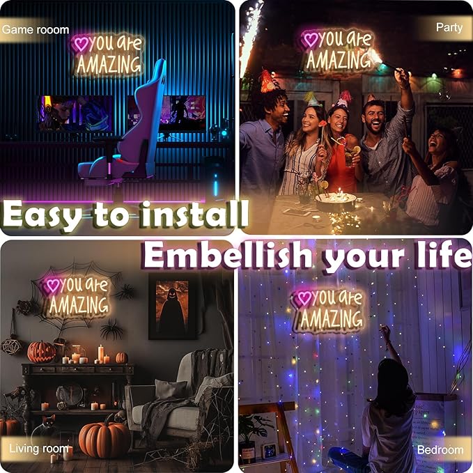 You Are Amazing Pink Neon Sign USB Dimmable LED Wall Decor for Bedroom Bar Party