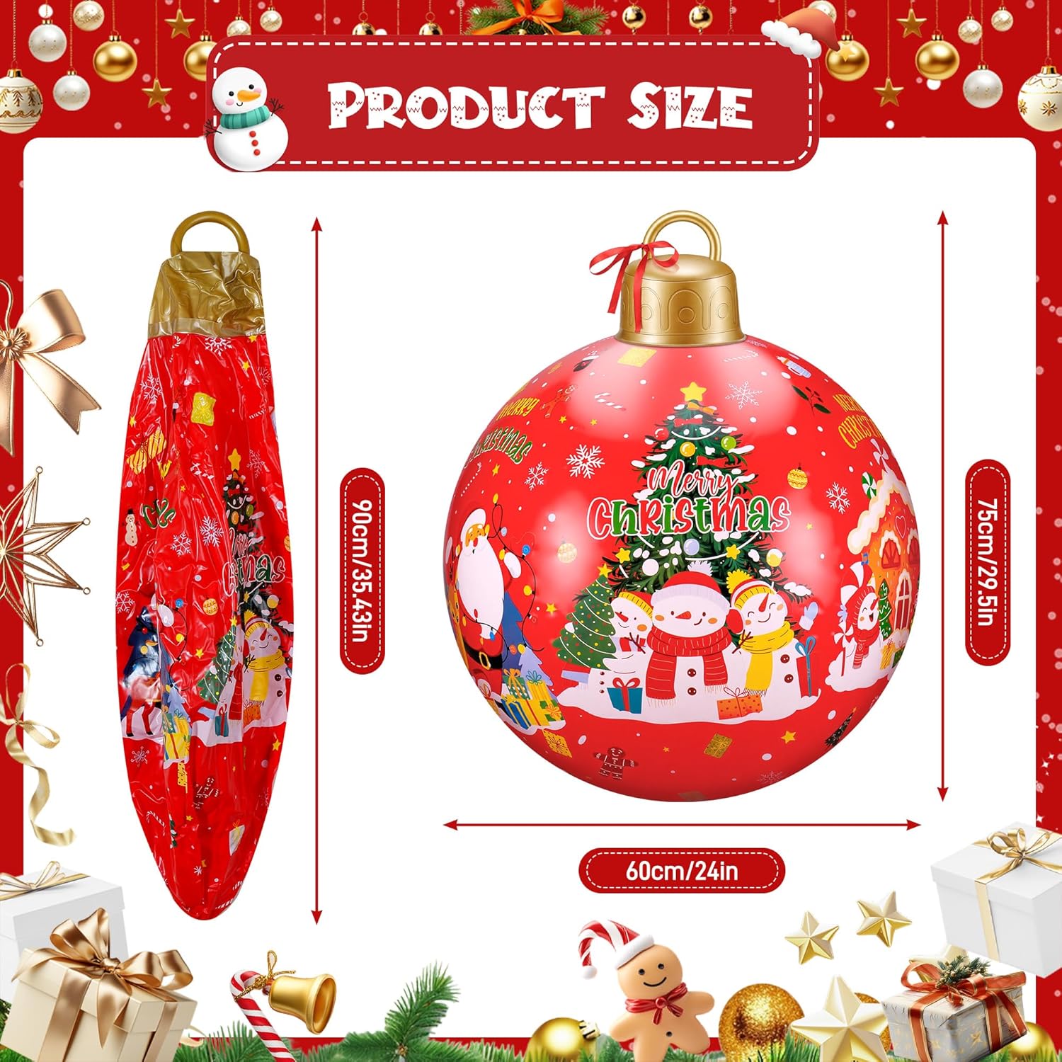 3 Pcs 24 Inch Giant Inflatable Christmas Balls, Large Outdoor Christmas Pvc Ornaments, Big Ball Decorations For Yard Out