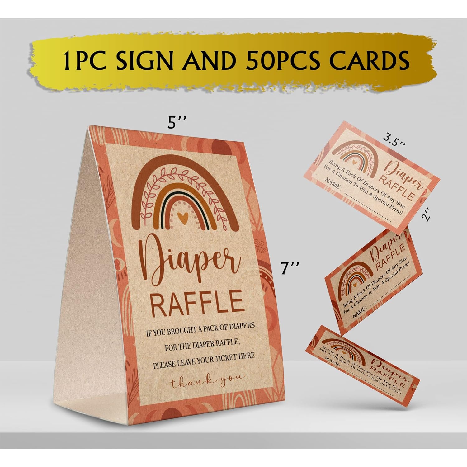 Kraft Paper Diaper Raffle Sign & 50 Guessing Cards - Baby Shower Game Kit - Rustic, Multicolored - Ages 0-36