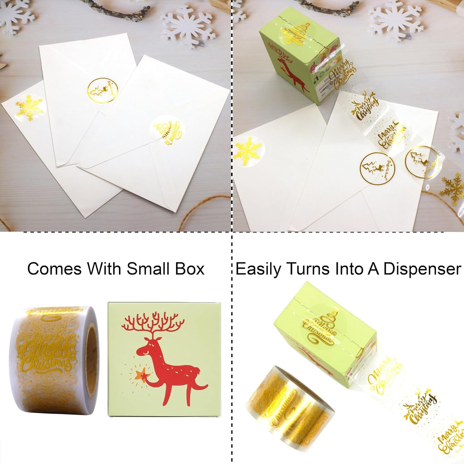 1.5 Inches/600 Christmas Stickers, 6 Clear Gold Foil Designs Merry Christmas Stickers Snowflake Stickers For Christmas Decorations Envelopes Cards Sealing Craft Decor