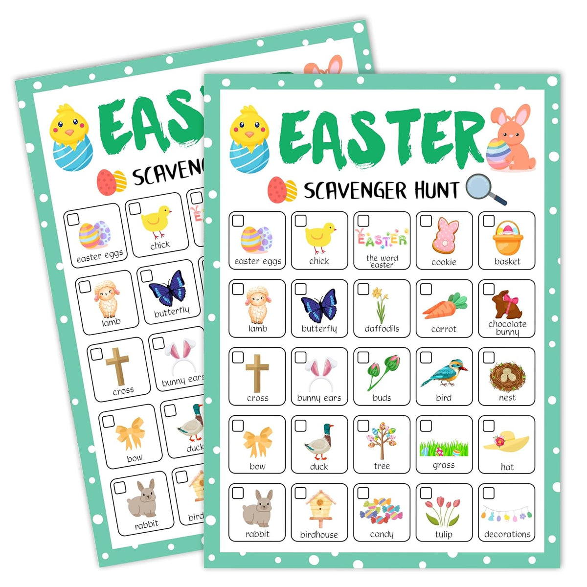 Easter Scavenger Treasure Hunt Games For Family Friend, Easter Party Game Card Set, Easter Indoor Scavenger Hunt, Family Holiday Party Decorations Supplies Favors, 25 Game Cards, C01