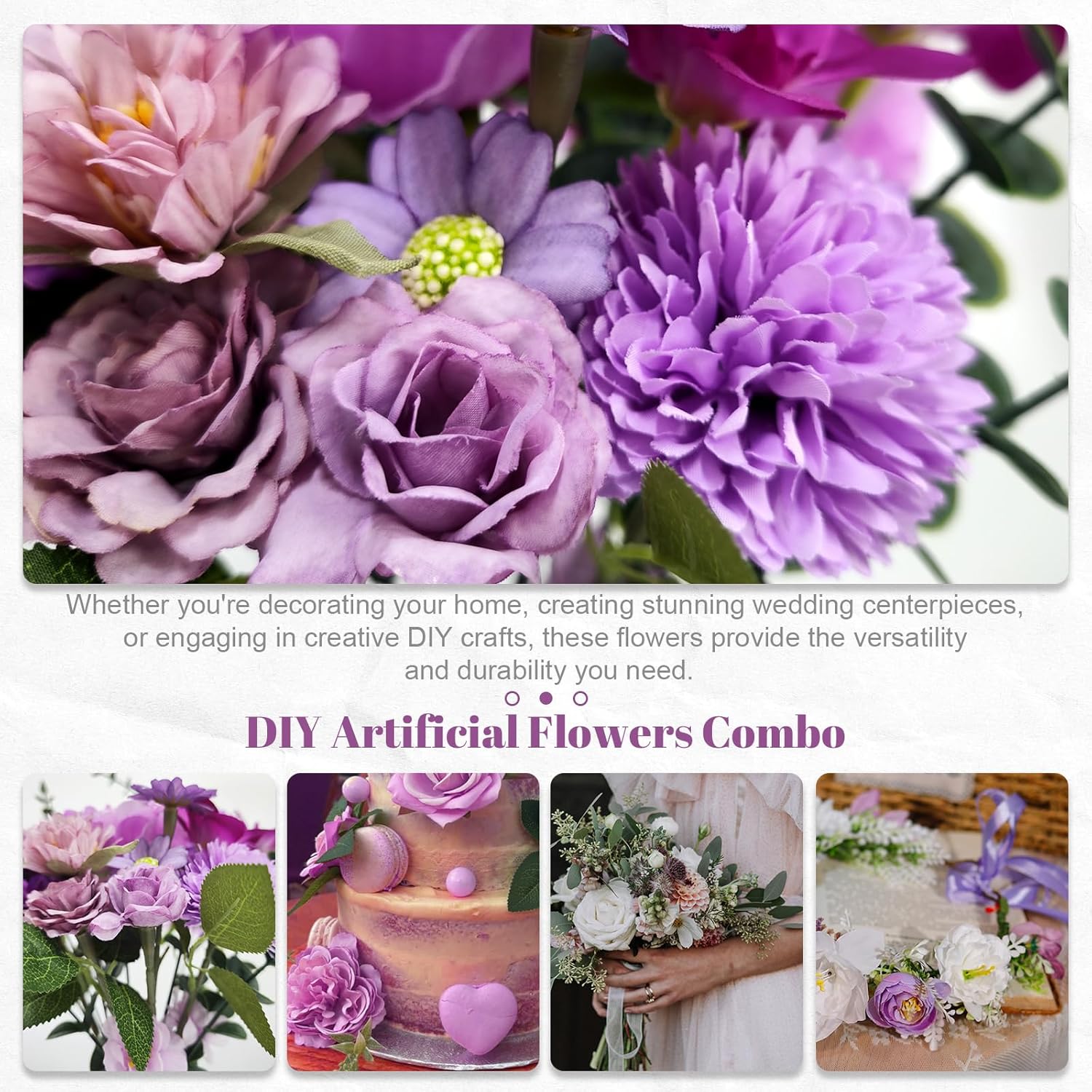 Artificial Flowers Combo Purple Silk Fake Flowers Set For Decoration, Project Crafts, Centerpieces, Wedding
