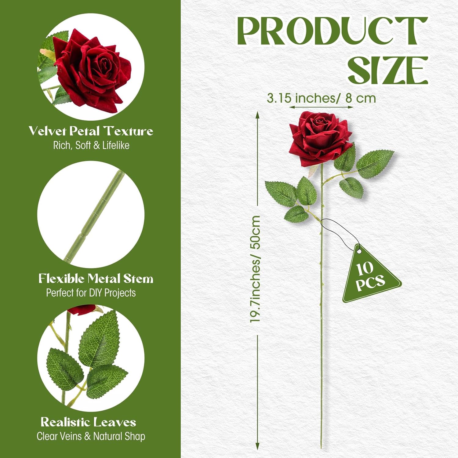 10 Pcs Red Roses Artificial Velvet Flowers, Fake Silk Rose Faux Look Real Florals For Valentine Diy Bouquet Wedding Centerpieces Party Home Decor