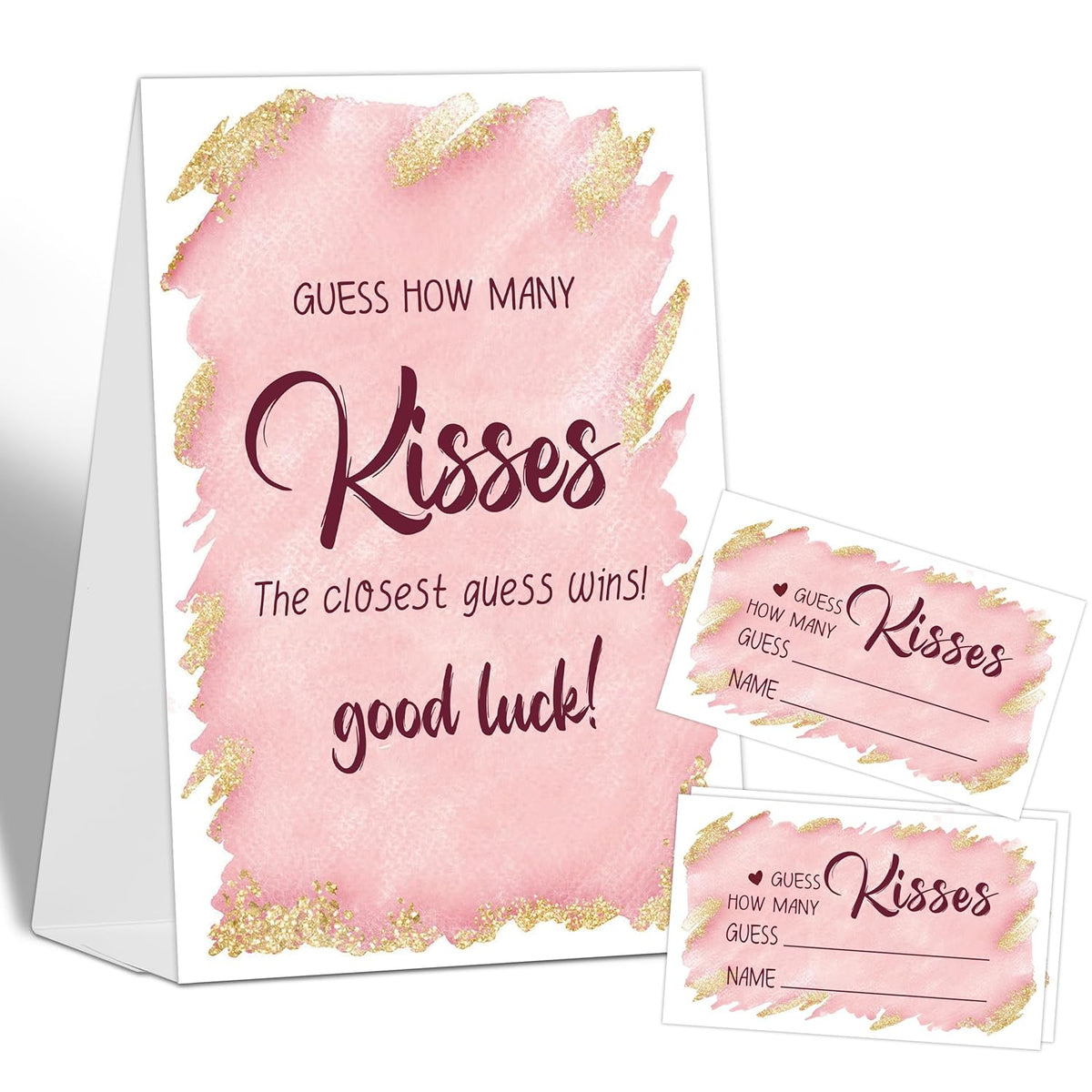 How Many Kisses Bridal Shower Game Wedding Shower Decorations, Guess How Many Baby Shower Game, 1 Standing Sign And 50 Guess How Many Cards For Birthday Baby Shower Wedding Party Decorations, 10