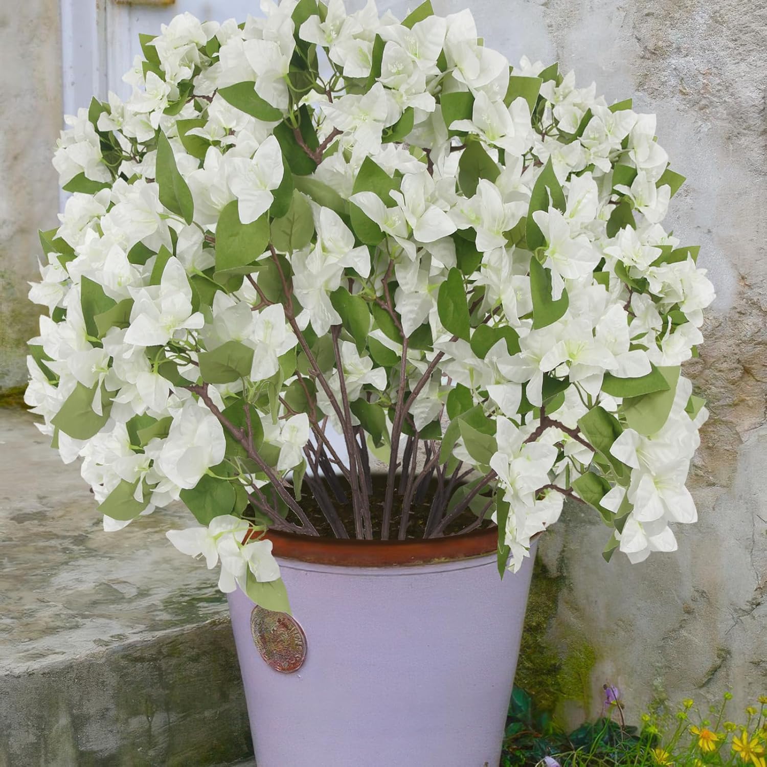 2 Pcs Artificial Flowers Bougainvillea Outdoor White Faux Bougainvillea Flowers With Stems Artificial Bougainvilleas Silk Flowers Branches For Garden Wedding Centerpieces Table Runner Decor