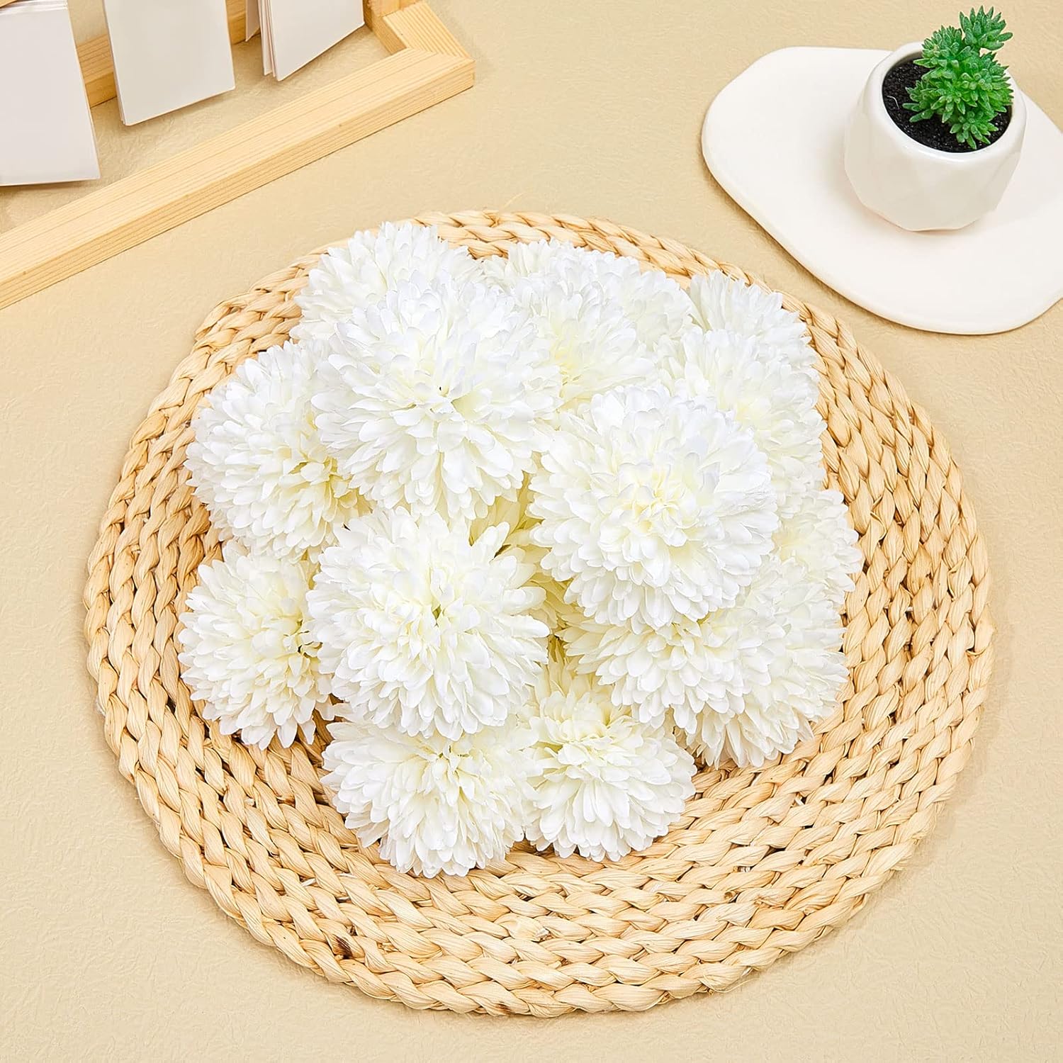 36 Pcs Artificial Chrysanthemums Flowers Ball Flowers, Fake White Flower, Silk Flowers, 2.75 Stemless Bridal Wedding Bouquet For Diy Floral Arrangement Wedding Home Garden Office Decoration
