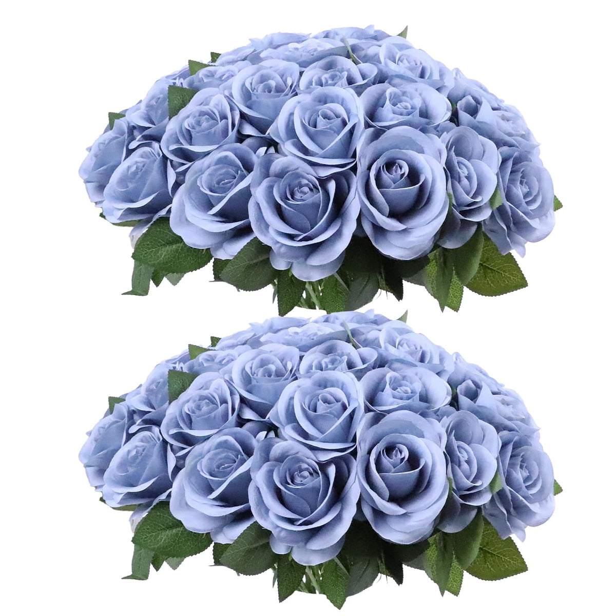 52Pcs Dusty Blue Roses Artificial Flowers Fake Flowers Silk Roses With Stems For Diy Wedding Bouquets Bridal Shower Centerpieces Arrangements Party Decorations