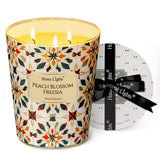 Homelights Scented Candles | Large Jar 34 Oz Natural Soy Candle | 130 Hrs Long-Lasting With 3 Wicks | Bohemian Natural For Home Decor | Gifts For Mom & Women, Peach Blossom Freesia