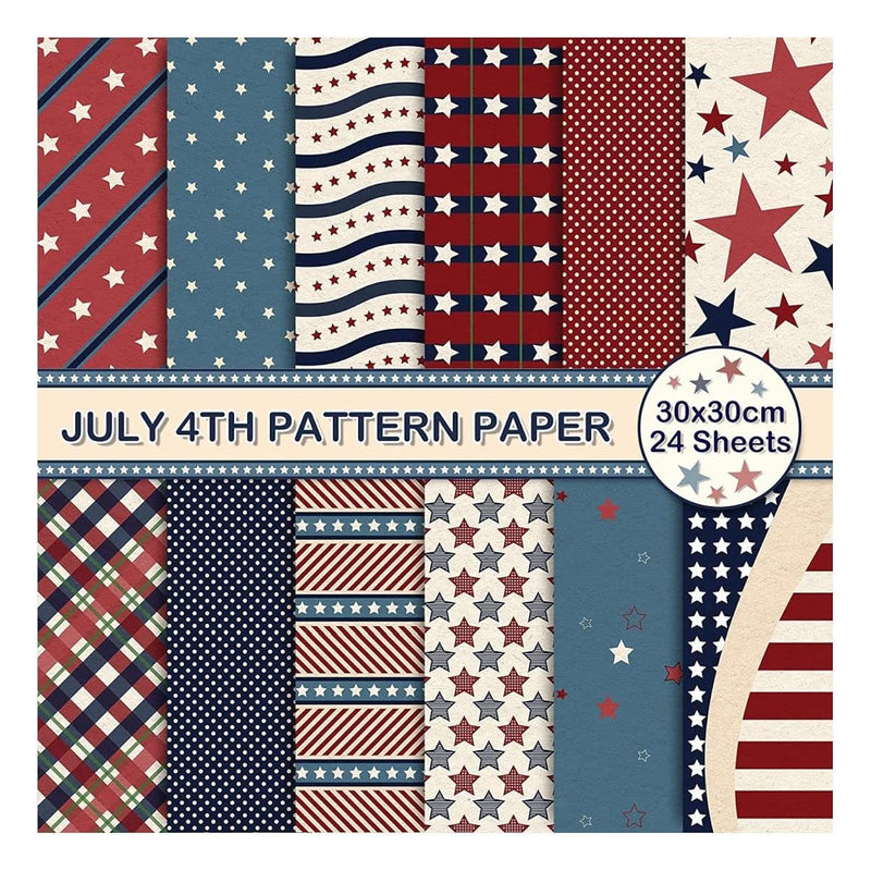 24 Sheet 4Th Of July Pattern Paper Pack Vintage Star Scrapbook Special