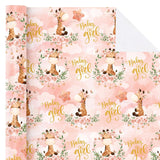 Baby Girl Wrapping Paper Roll - Mini Roll - 17 Inch X 33 Feet - Cute Giraffe And Baby Girl Lettering Design, Perfect For Baby Shower, Party, Holiday