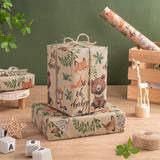 Jungle Animal Wrapping Paper Roll, Mini Roll, Woodland Animal Design With Oh Baby Text Design Kraft Gift Wrap For Baby Shower, Newborn Gifts And Gender Reveal, 17 Inches X 9.8 Feet