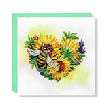 Sunflower Heart With Bee Card, Quilling Cards For All Occasions, Birthday, Mothers Day, Anniversary, Watercolor Classy Card For Women, Mom