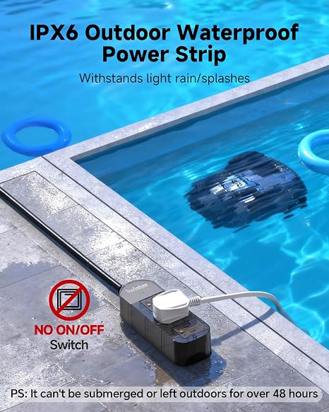 Outdoor Weatherproof Power Strip 3 Outlets 5FT Extension Cord IPX6 Waterproof Wall Mount