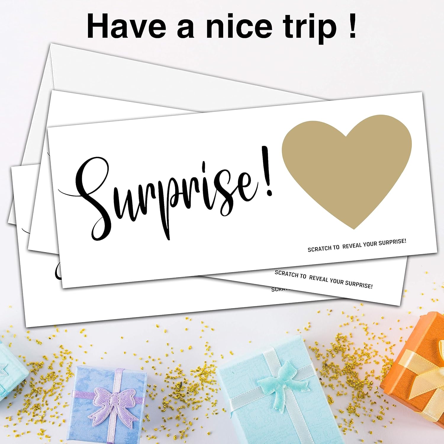 Minimalist Surprise Reveal Card, 2 Set Make Your Own Diy Travel Ticket, Surprise Scratch Boarding Pass Gift For Holiday, Christmas, Wedding, Birthday, Anniversary, Party Supply(3.5"X8" Gold)-C005