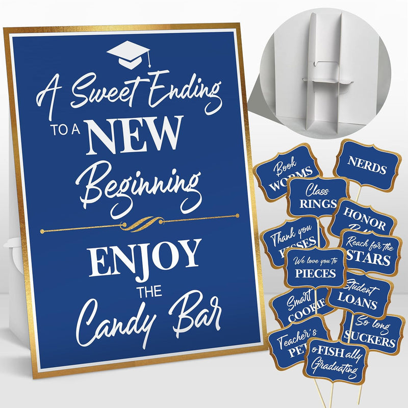 Graduation Candy Buffet Signs, Blue Grad Party Dessert Table Label Set