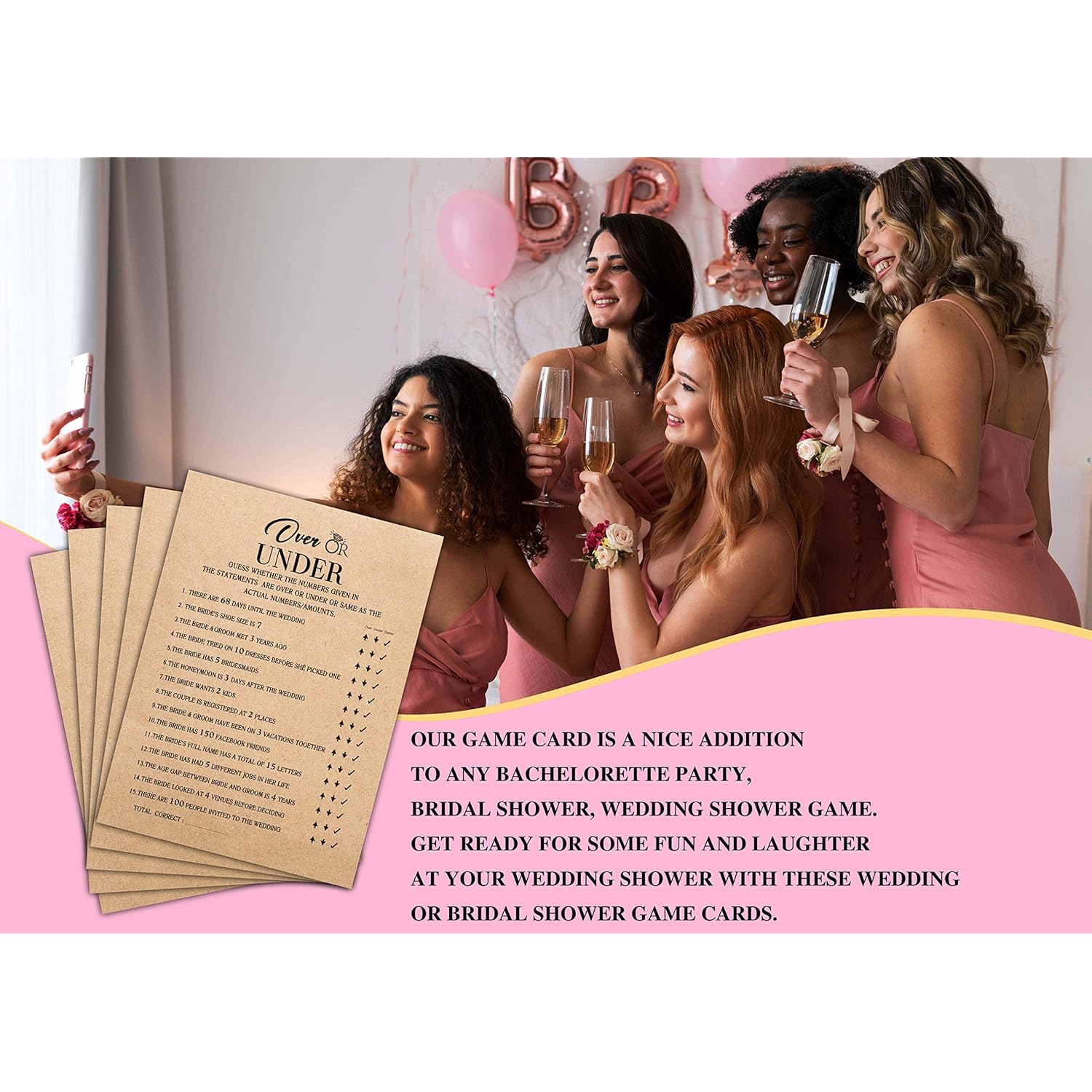 Bridal Shower Game Set - Over Or Under Cards For Wedding - Kraft Rustic Wedding Party Favor Decor - Unique Engagement/Bachelorette Party Games & Activities - 30 Game Cards(E04)