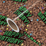 Birthday Wrapping Paper Roll - Mini Roll - 17 Inch X 9.8 Feet - Pixel Style Happy Birthday Video Game Wrapping Paper, Perfect For Boys, Game Lover, Baby Shower