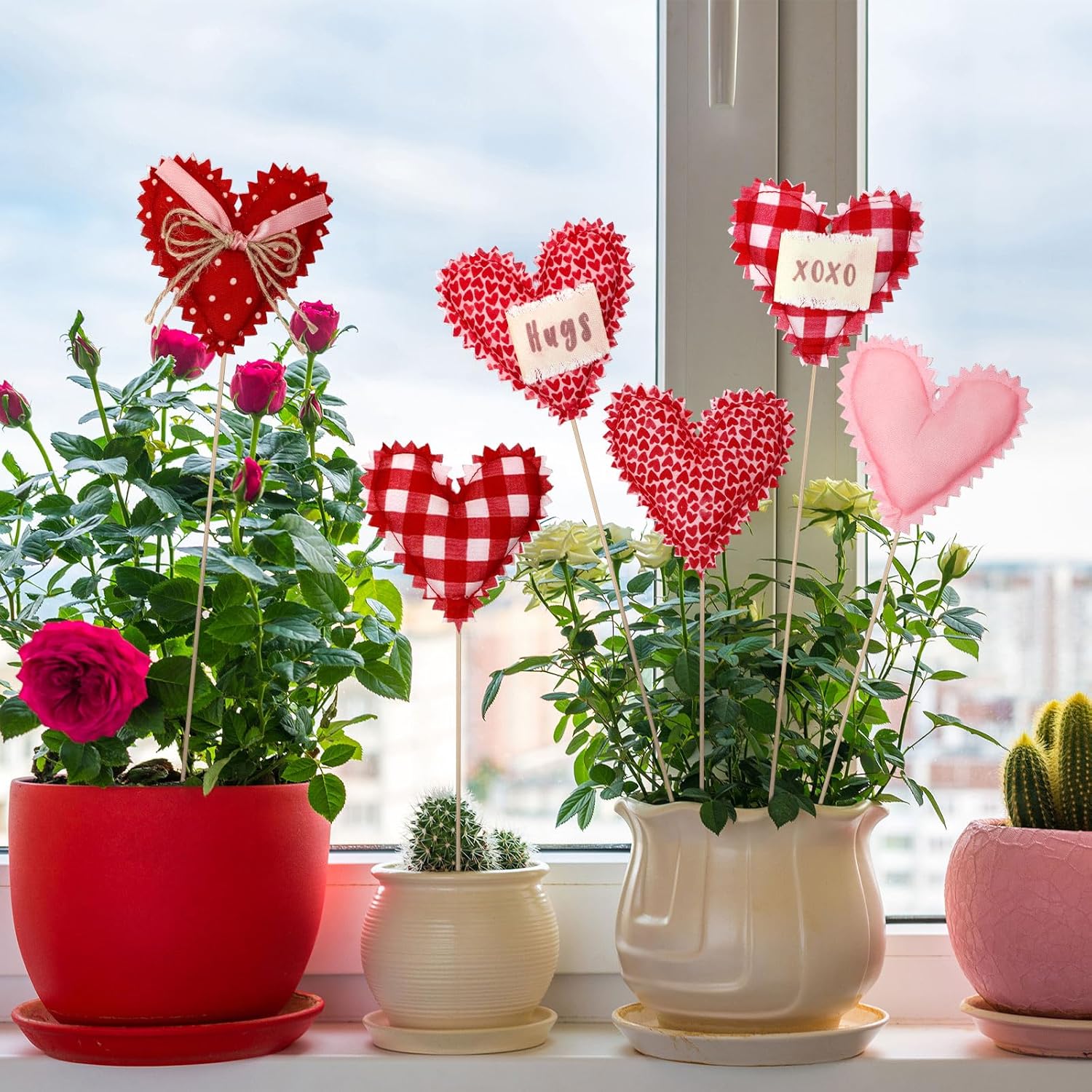 12 Pcs Valentine'S Day Heart Picks 13 Inch 3D Fabric Heart Picks Decorations For Valentine'S Day Vase Holiday Wedding Home Decoration