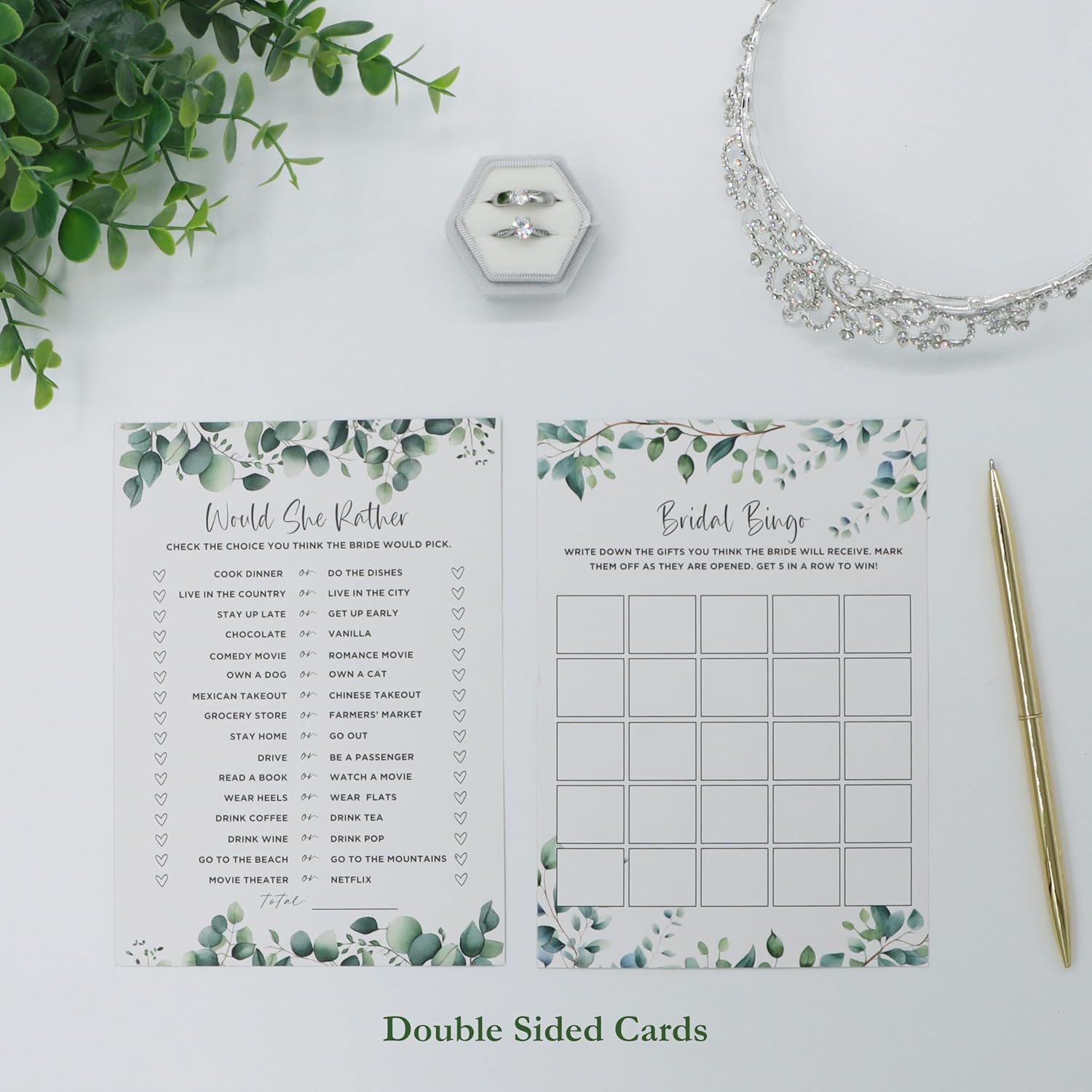 Eucalyptus Bridal Shower Games 30 Guests, Includes Would She Rather, Bridal Bingo, What'S In Your Purse, And Guess Who Bride Or Groom