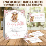 Boho Holy Cow Baby Shower Diaper Raffle Game Set, Watercolor Floral - 1 Standing Sign & 50 Raffle Tickets, Baby Shower Game Kit, Gender Reveal Party Supplies - A14