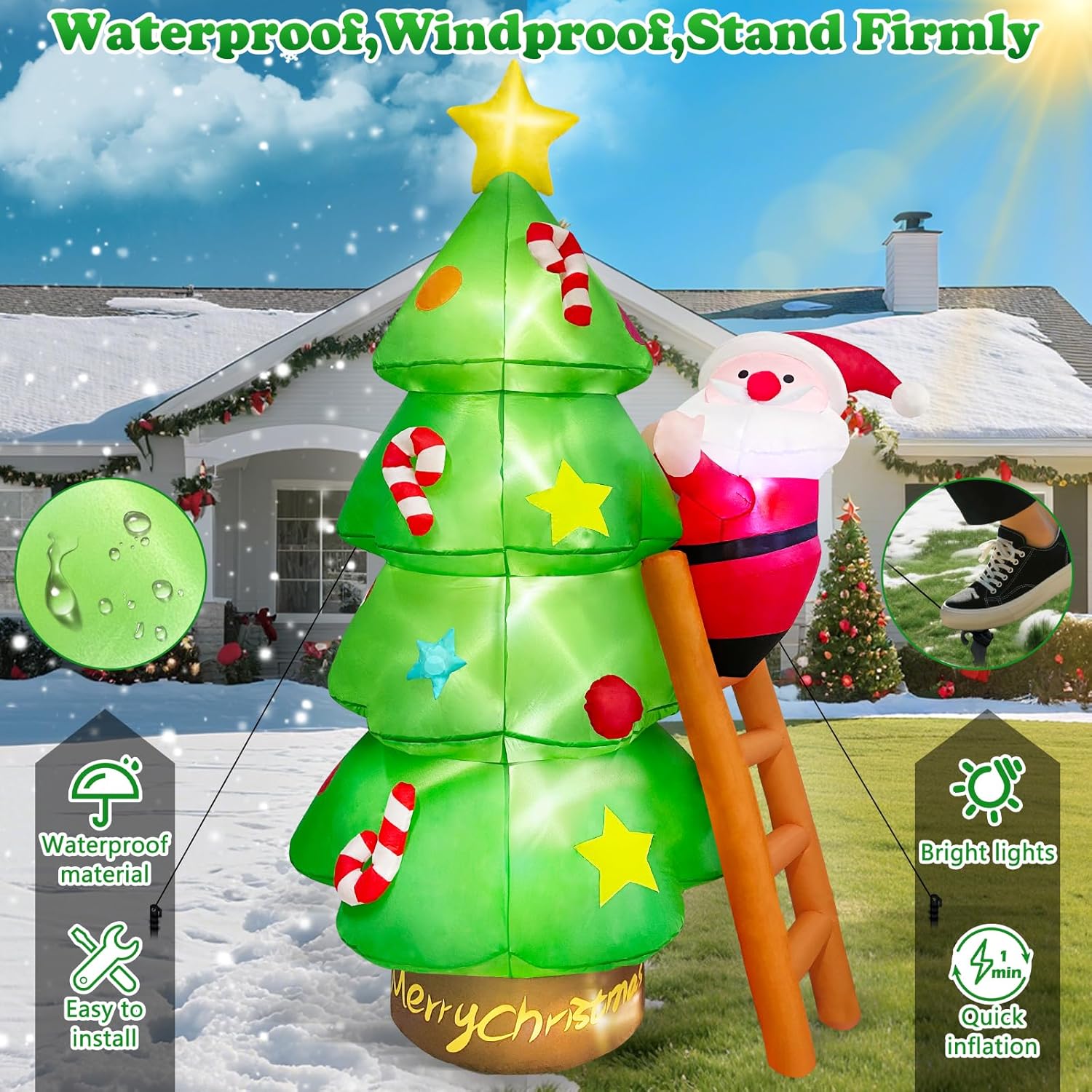 7 Ft Tall Large Christmas Inflatables Santa Claus Tree Outdoor Decorations, Build-In Leds Funny Xmas Blow Ups Yard Decor