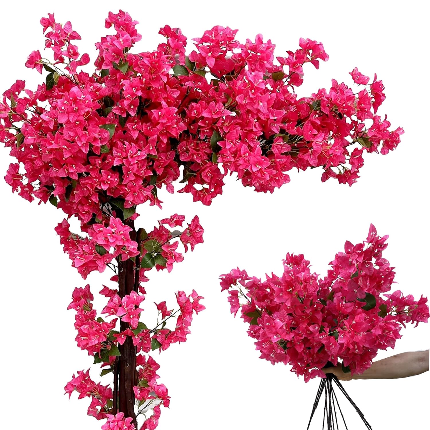 Pack Of 16 - Artificial Bougainvillea Flower Stems Silk Bougainvillea Long Branches Full Blossoms For Home Wedding Table Centerpiece Shower Event Backdrop Indoor Outdoor Decorations (Fuchsia)