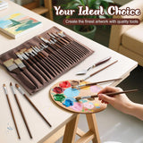 25 Pcs Paint Brush Set For Acrylic Painting,Oil Paint Brushes Soft Elastic Bristles With Excellent Paint Pickup, 2 Flat Brushes, 1 Palette Knife + Fabric Storage Bag