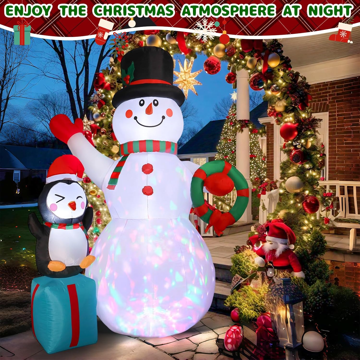 7Ft Christmas Snowman Inflatables Decoration With Led Lights, Blow Up Outdoor Decoration For Christmas Party, Holiday Xm
