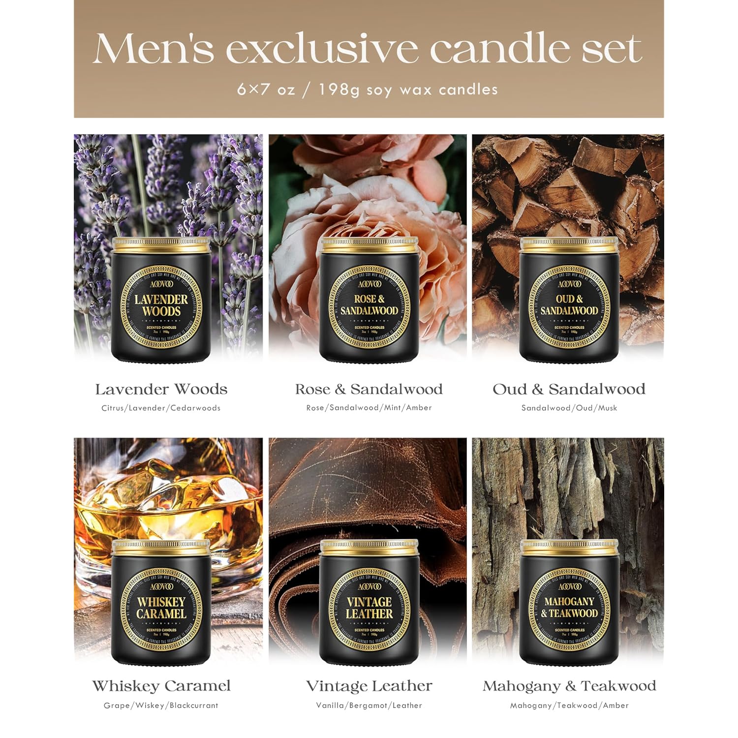 Scented Candles Gift Set - 6 Pack Men Candles For Home Scented, 42 Oz Soy Candle For Men, 300 Hour Long Lasting Candle Set For Birthday, Father'S Day, Valentine, Christmas, Anniversary