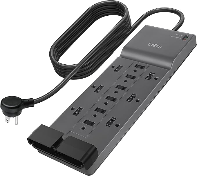 12 Outlet Surge Protector Power Strip 8FT Heavy Duty Extension Cord 3780J Flat Plug