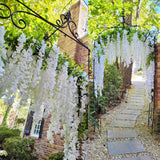 Artificial Wisteria Flowers, White Dense Artificial Fake Wisteria Vine Ratta Hanging Garland Silk Flowers String For Home Party Wedding Decor (24Pcs White)