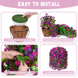 Artificial Flowers With Hanging Basket, Outdoor Faux Plants Silk Morning Glory Vines, Fake Green Arrangement For Garden Patio Spring Summer Decor(Purple Red Violet)