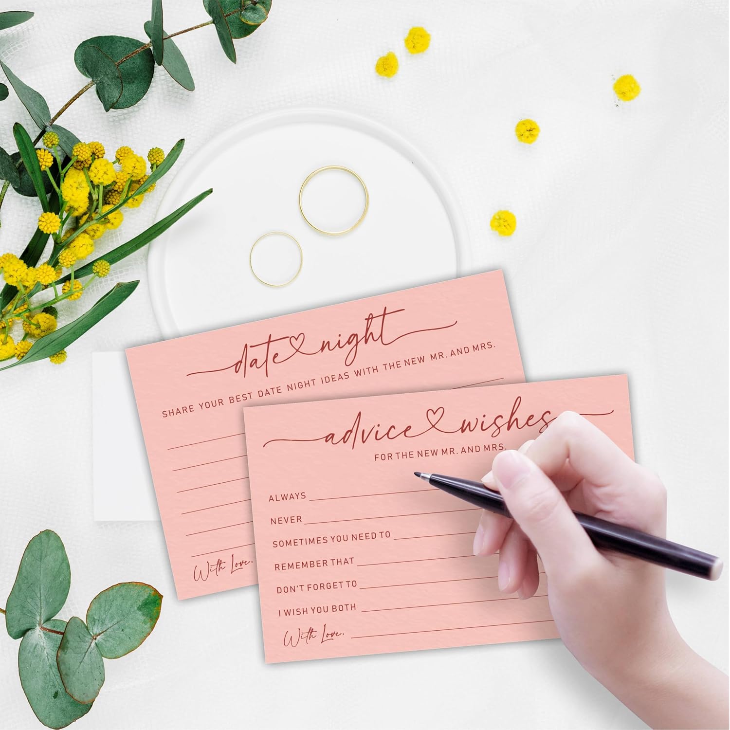 Wedding Advice Cards -Pack Of 30 Wishes For The New Mr & Mrs Wedding,Share Best Date Night Cards - Bride And Groom Newlyweds Bridal Shower Party Decoration,Games (Pink) - B04
