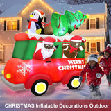 8 Ft Tall 8 Ft Long Giant Christmas Inflatable Black Santa Claus In Truck Outdoor Decoration With Gingerbread Penguin Xm