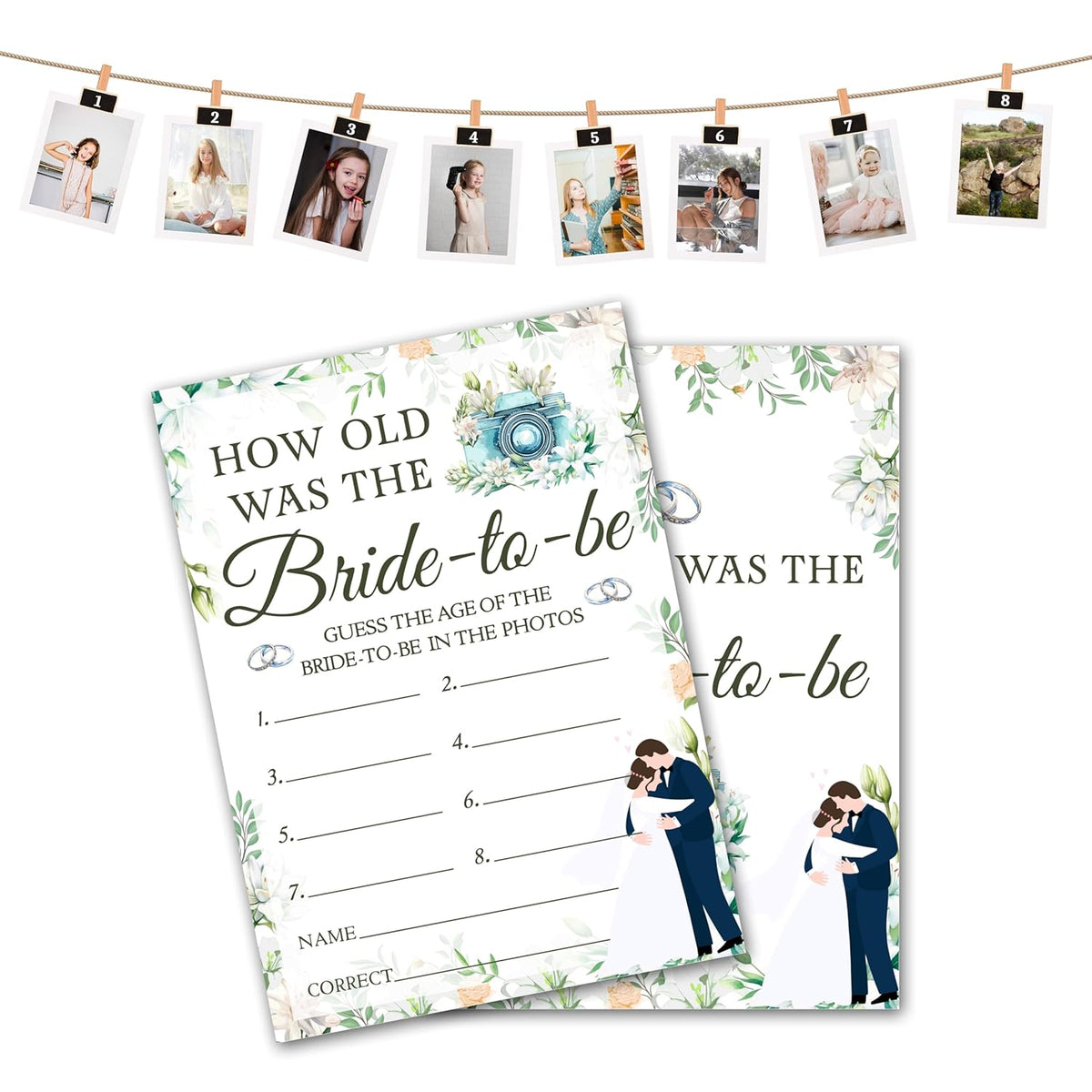 Bridal Shower Game, How Old Was The Bride-To-Be Wedding Shower Party Game Cards, Floral Greenery Themed Bachelorette Engagement Party Supplies Activities Decorations, Set Of 30 Game Cards -A02