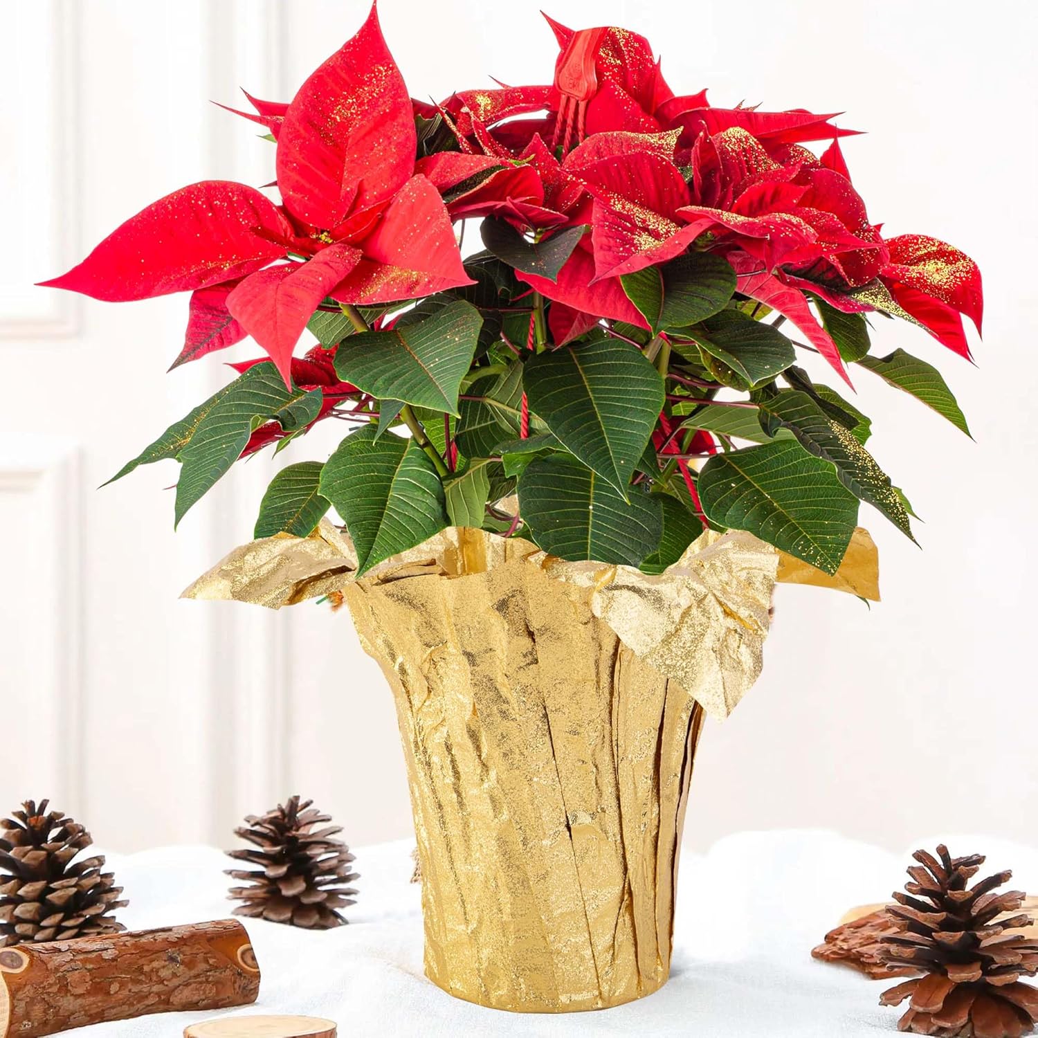 10 Yard Christmas Plant Pot Floral Foil, Matte Texture Floral Foil Plant Pot Covers, Golden Florals Foils Wrapping Paper For Home Garden Pots Vases Diy Decoration