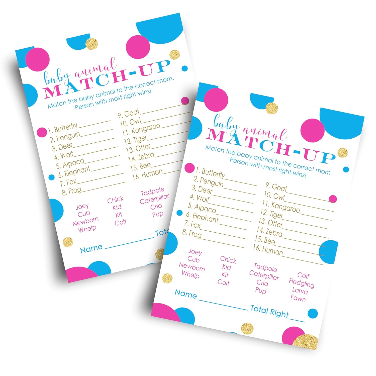Baby Shower Animal Matching Games - 25 Pack - Fun Guessing Gender Neutral Party Game Cards - Boy Or Girl Favors, Pink And Blue, 4X6