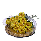 18 Pcs Yellow Roses Artificial Flowers With Long Stem Realistic Flocked Fabric Real Touch Bouquet Of Roses For Home Bridal Wedding Party Table Centerpieces Decorations (Yellow)