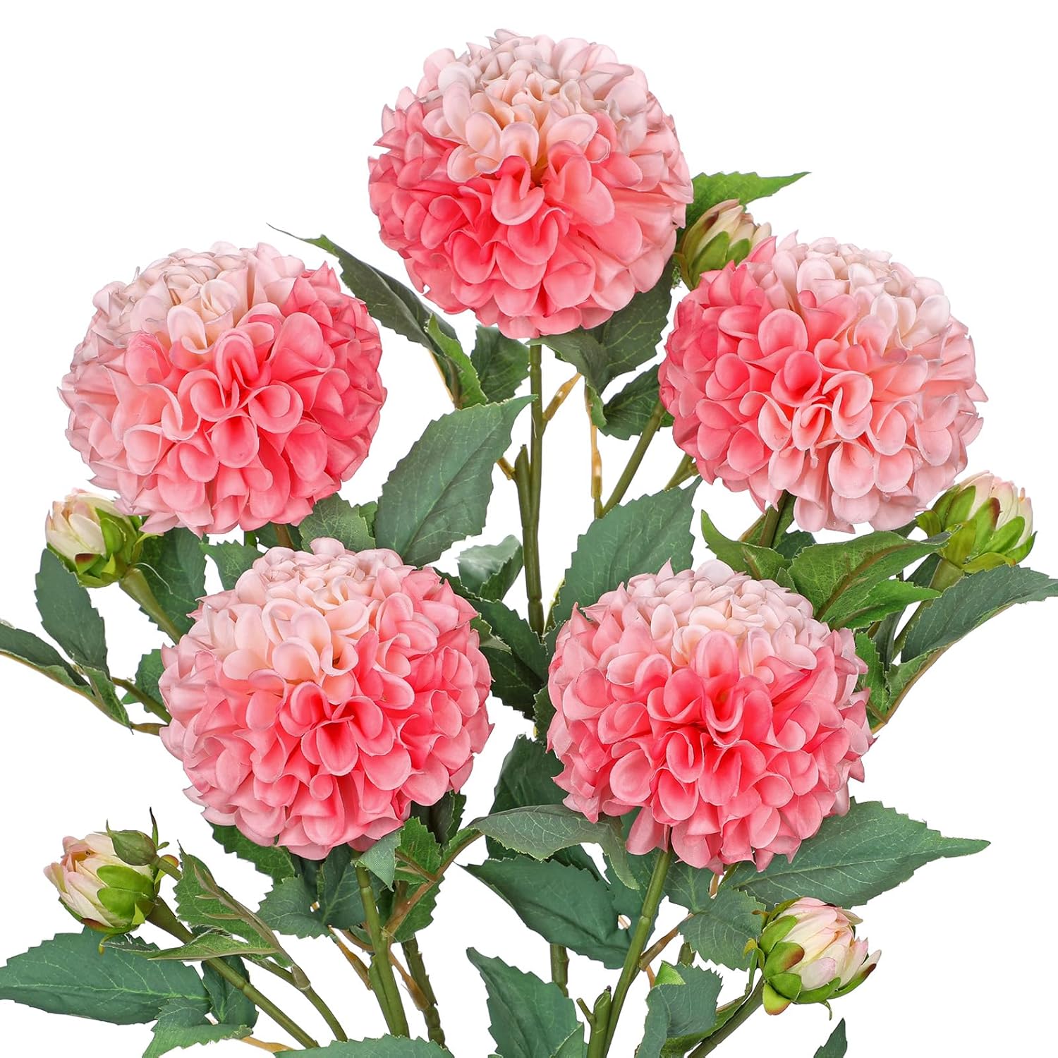 5Pcs Dahlia Artificial Flowers 24.8" Pink Fake Ball Dahlias Silk Flowers Faux Roses Flower With Long Stems For Diy Wedding Bouquets Table Centerpieces Arrangements Bridal Party Home Decor