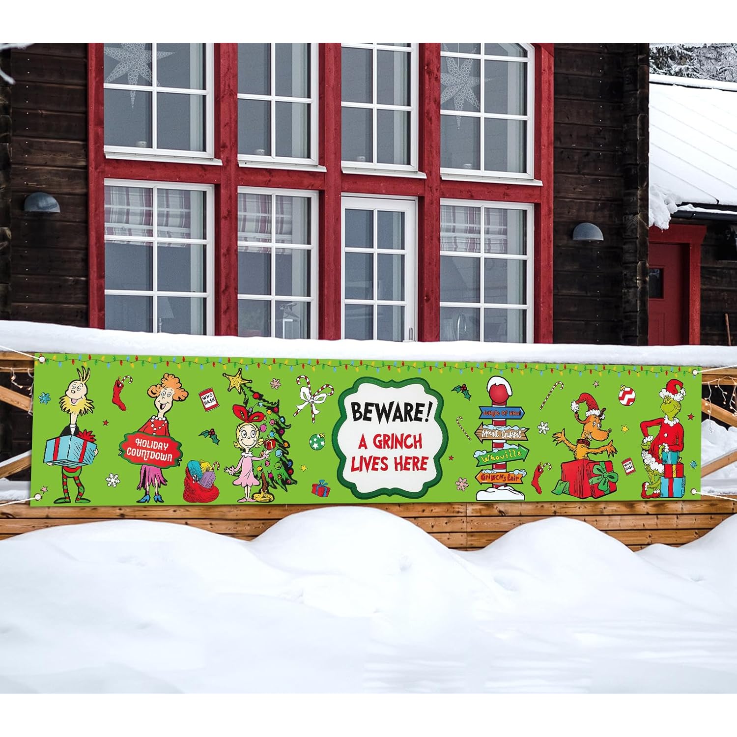 Merry Christmas Fence Banner Winter Holiday Birthday Party Decorations Green Xmas Decor Yard Outdoor Hanging Banner