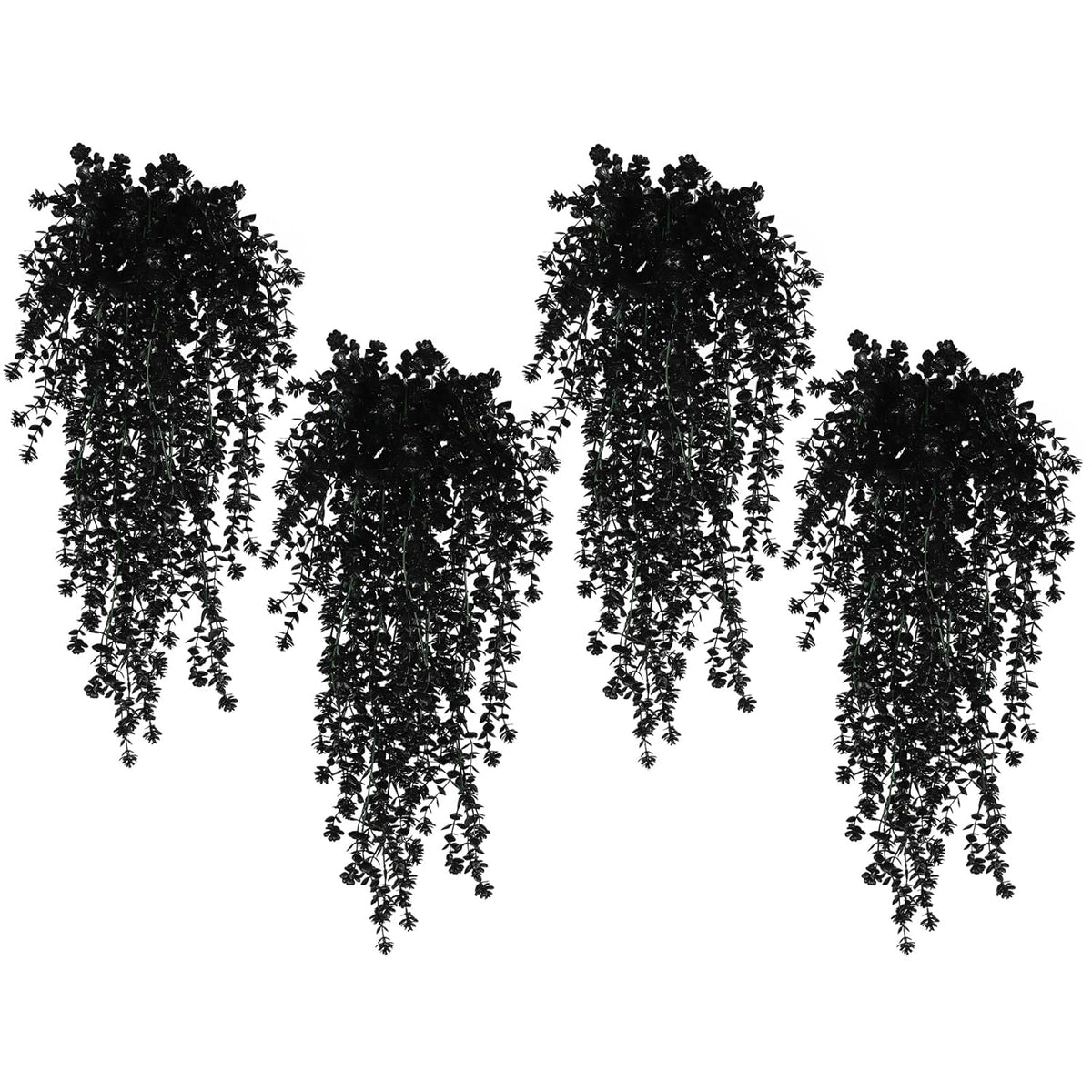 Black Artificial Hanging Flower Faux Hanging Plants Uv Resistant Indoor Plastic Leavse Flower Hang Ferns Artificial Plants Eucalyptus Faux Ivy Flowers Decor For Autumn Outdoor Room (Black)