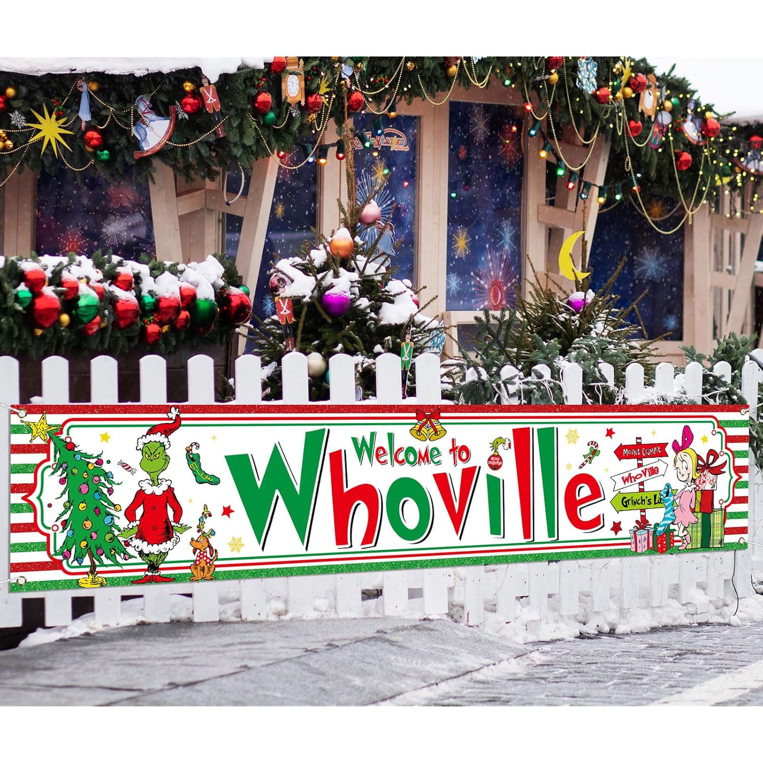 Welcome To Christmas Fence Banner Winter Holiday Party Decoration Xmas Decor Yard Outdoor Hanging Banner