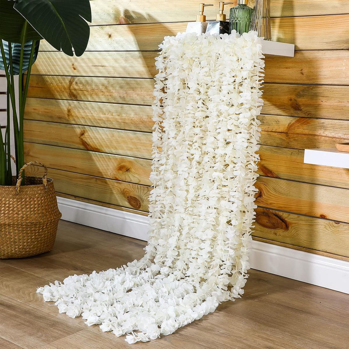6.5 Feet Wisteria Flower Garlands Faux Vine Flower Backdrop For Wall Arch Garden Home Wedding Decoration(Milky White,12 Packs)