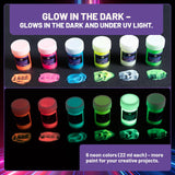 Glow In The Dark Paint Set – 6 Fluorescent Neon Colors (0,74 Fl. Oz. Each) – Neon Acrylic Luminous Paints – Suitable For Wood, Canvas, Glass, Paper – Blacklight Paints For Diy Projects