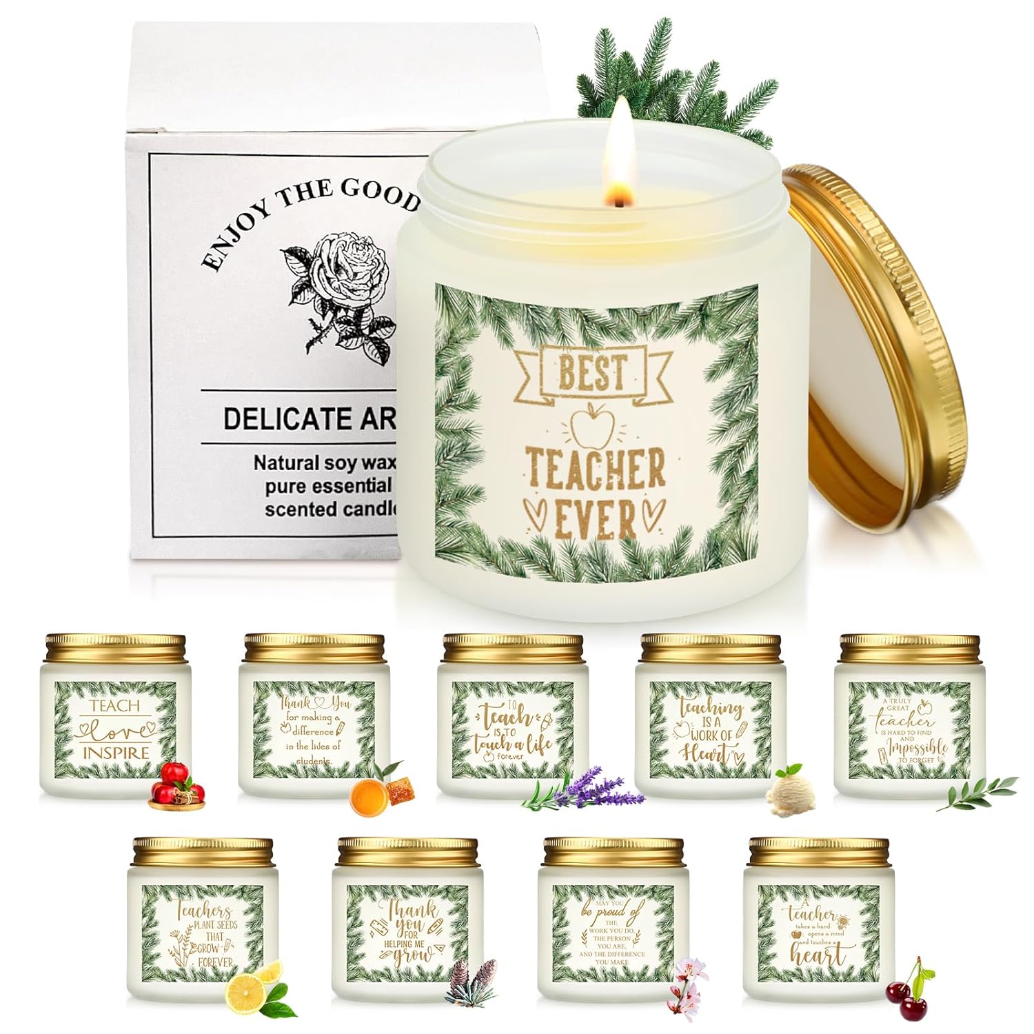 10 Pcs Christmas Thank You Teacher Gifts In Bulk 3.5 Oz Scented Appreciation Candle Gifts Christmas Home Decor For Teachers Women Men, 10 Fragrance