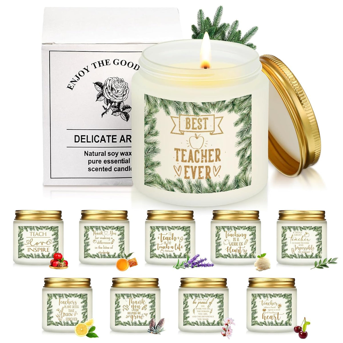 10 Pcs Christmas Thank You Teacher Gifts In Bulk 3.5 Oz Scented Appreciation Candle Gifts Christmas Home Decor For Teachers Women Men, 10 Fragrance