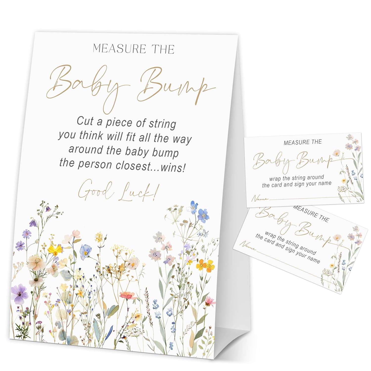 How Big Is Mommys Belly Game, Baby In Bloom Measure The Baby Bump Baby Shower Game, Spring Floral Baby Shower Party Decorations, 1 Sign & 50 Guess Cards-A01