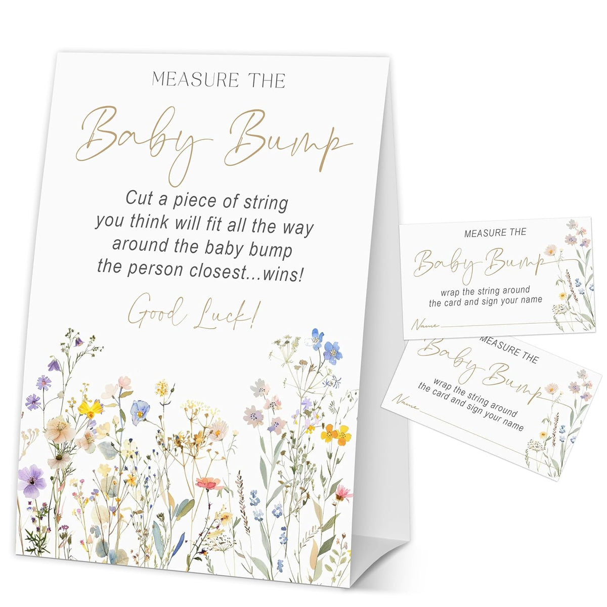 How Big Is Mommys Belly Game, Baby In Bloom Measure The Baby Bump Baby Shower Game, Spring Floral Baby Shower Party Decorations, 1 Sign & 50 Guess Cards-A01