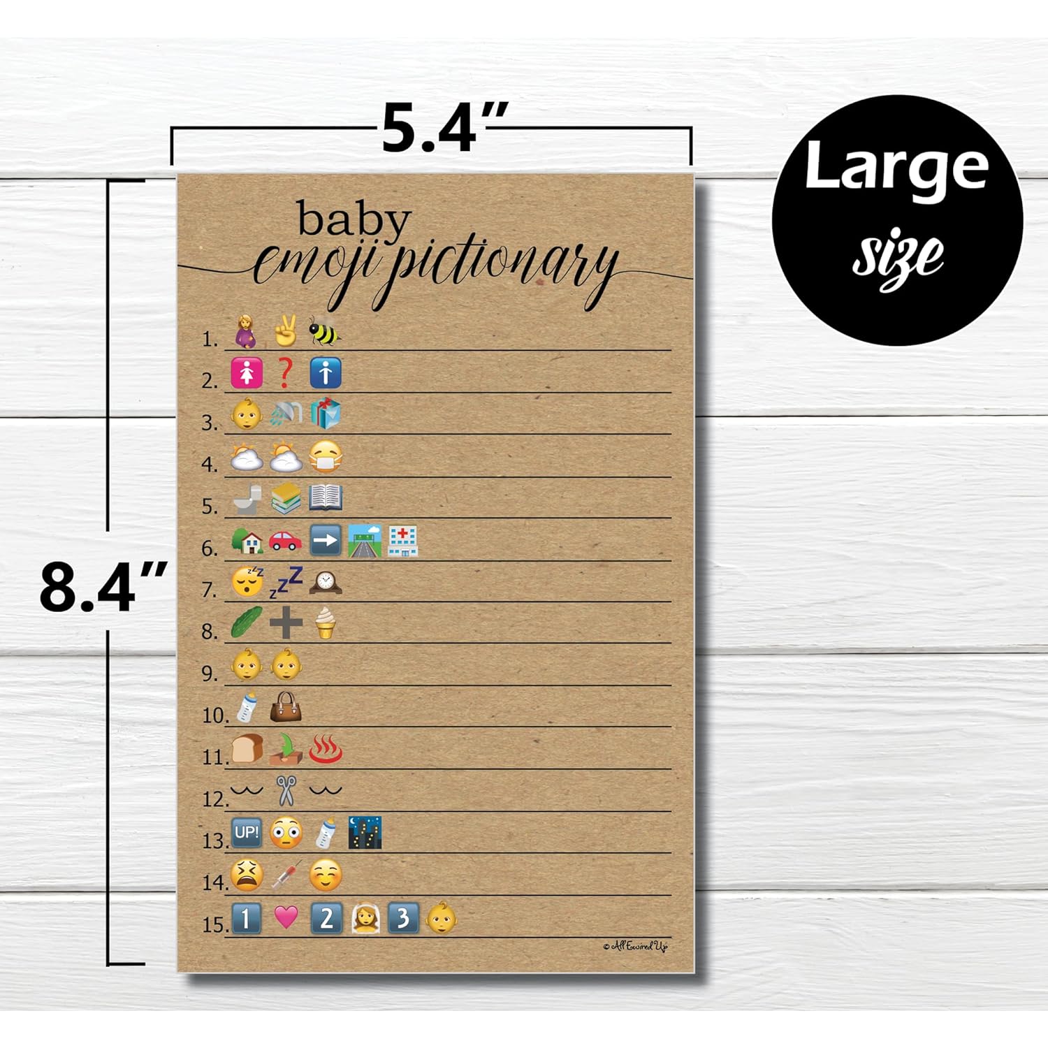 50 Emoji Pictionary Baby Shower Game, Kraft Rustic (Large Size Sheets) Fun, Easy To Play, Sprinkle, Couple'S Shower, Co-Ed, Gender Neutral Reveal